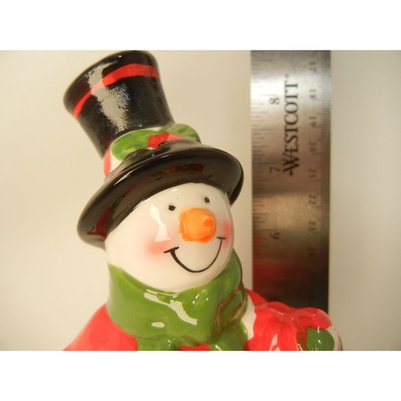 Snowman dandy, 9 in. standing ceramic hand painted snowman  with top hat - Picture 3 of 11